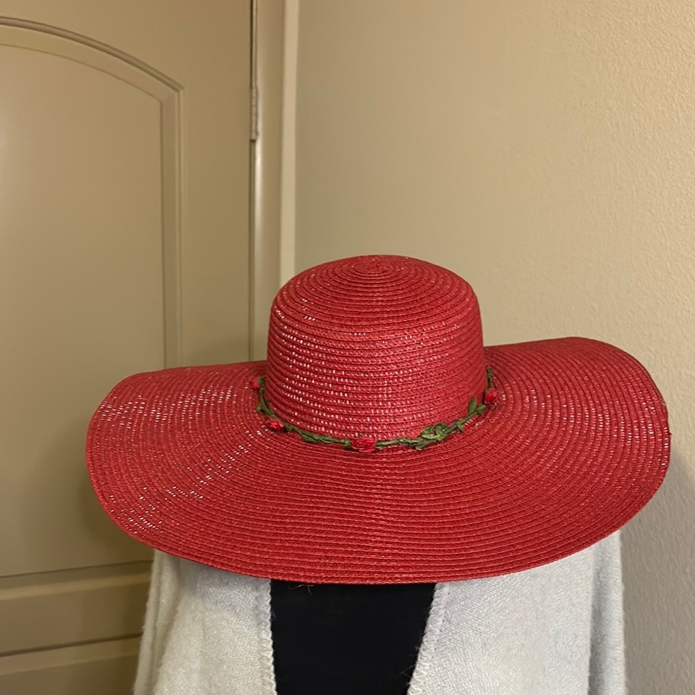 Kentucky Derby Style Wide Brim Floppy Sun Hat with delicate Floral Band Detail